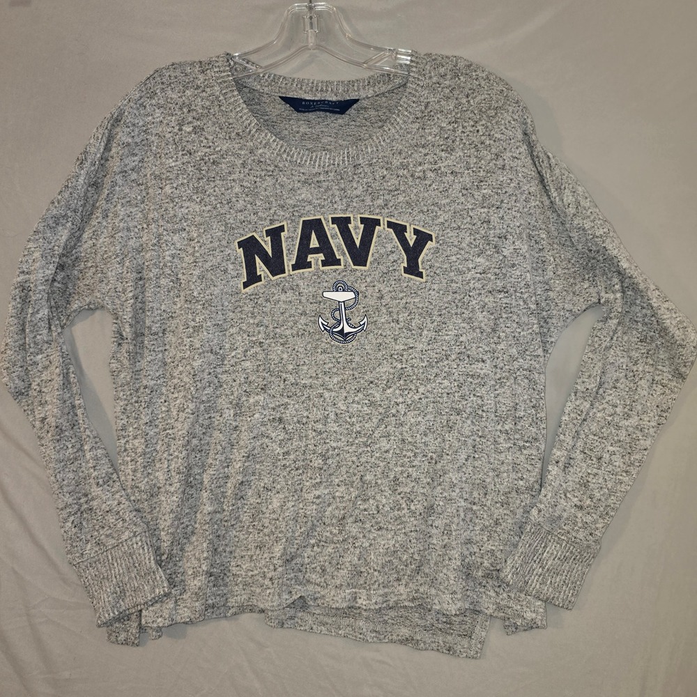 Boxercraft Navy Graphic Sweater Medium Womens Grey Marled Anchor Pullover